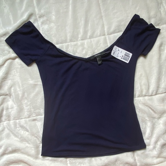 Top Bundle- off the shoulder ribbed lightweight crop tops navy/gray - Picture 1 of 3